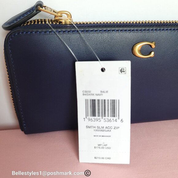 COACH Slim Accordion Smooth Leather Wallet with Back Slip Pocket- Dark Navy ⭐ - Picture 16 of 16